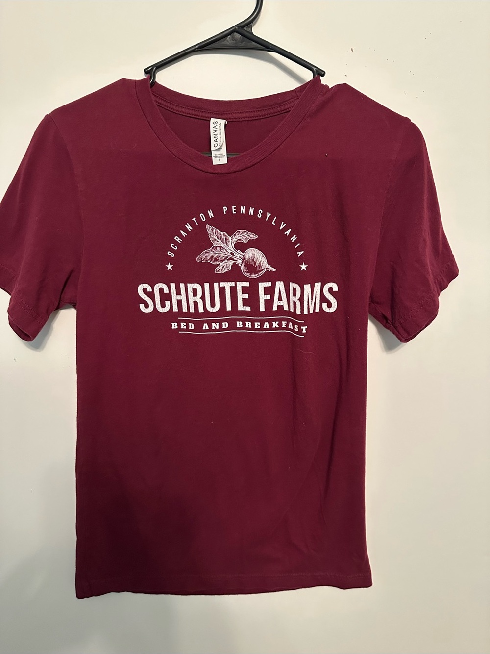 Bella Canvas Maroon Schrute Farms Graphic Tee - White Print